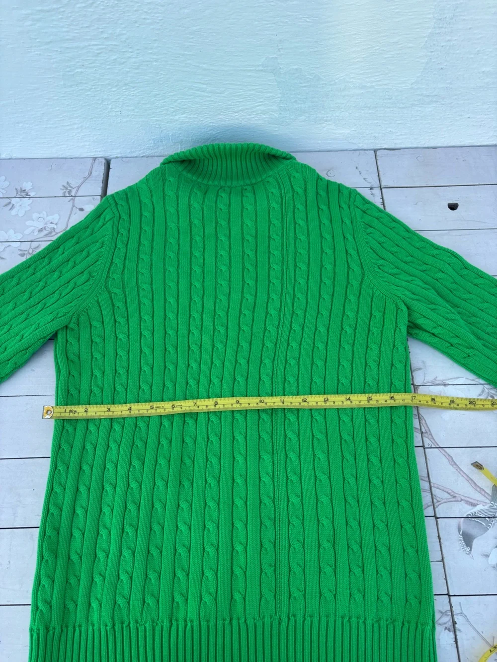Ralph Lauren Bright Green Cable-Knit Zip Sweater - Picture 8 of 9